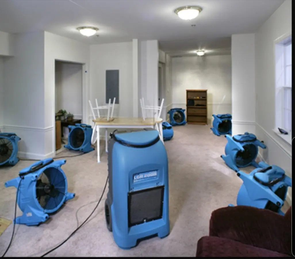Air movers and dehumidifier setup for Water Extraction & Removal in Loomis